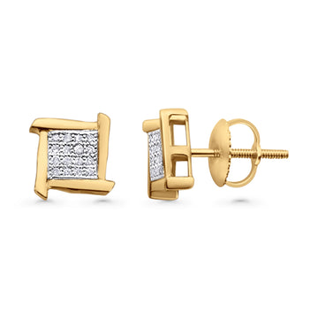 Solid 10K Yellow Gold 7.6mm Square Shaped Round Diamond Stud Earrings Wholesale